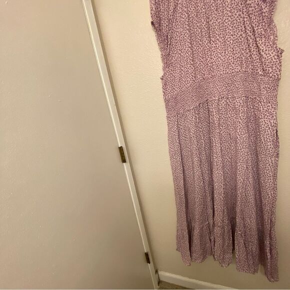 Old Navy Smocke fairy boho lavender Floral Maxi Dress baby doll flounce plus XXL - Picture 3 of 13